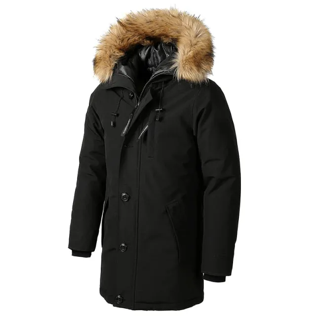 Ashore Shop Men's Long Fur Collar Hooded Waterproof Parka