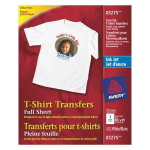 Avery T-Shirt Transfer Paper for Light/White Fabric 12pk