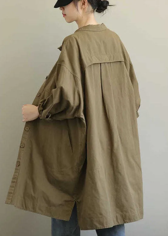 Beautiful Khaki PeterPan Collar Button Cotton Trench Spring