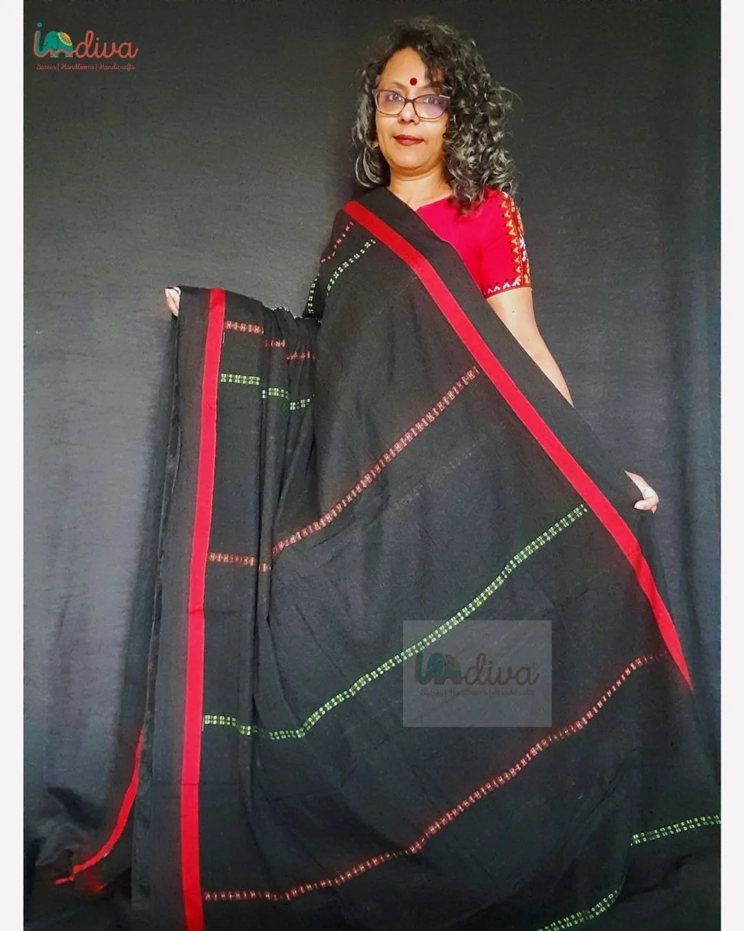 Black & Red Handloom Begampuri Cotton Saree