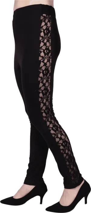 Black Solid Leggings with Side Mesh