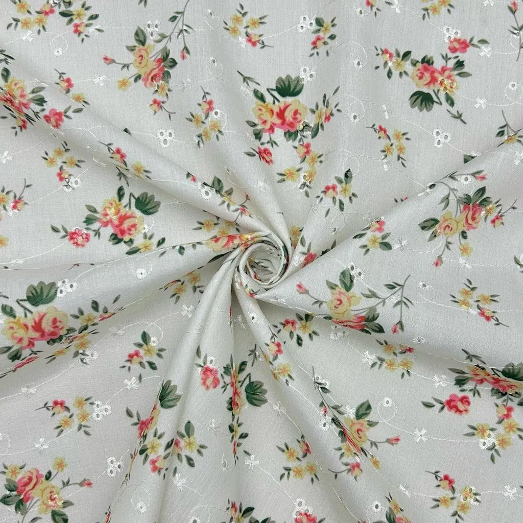 Blooming Bouquets Broderie Anglaise Polycotton Fabric