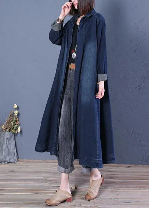 Boutique Blue Peter Pan Collar Patchwork denim trench coats