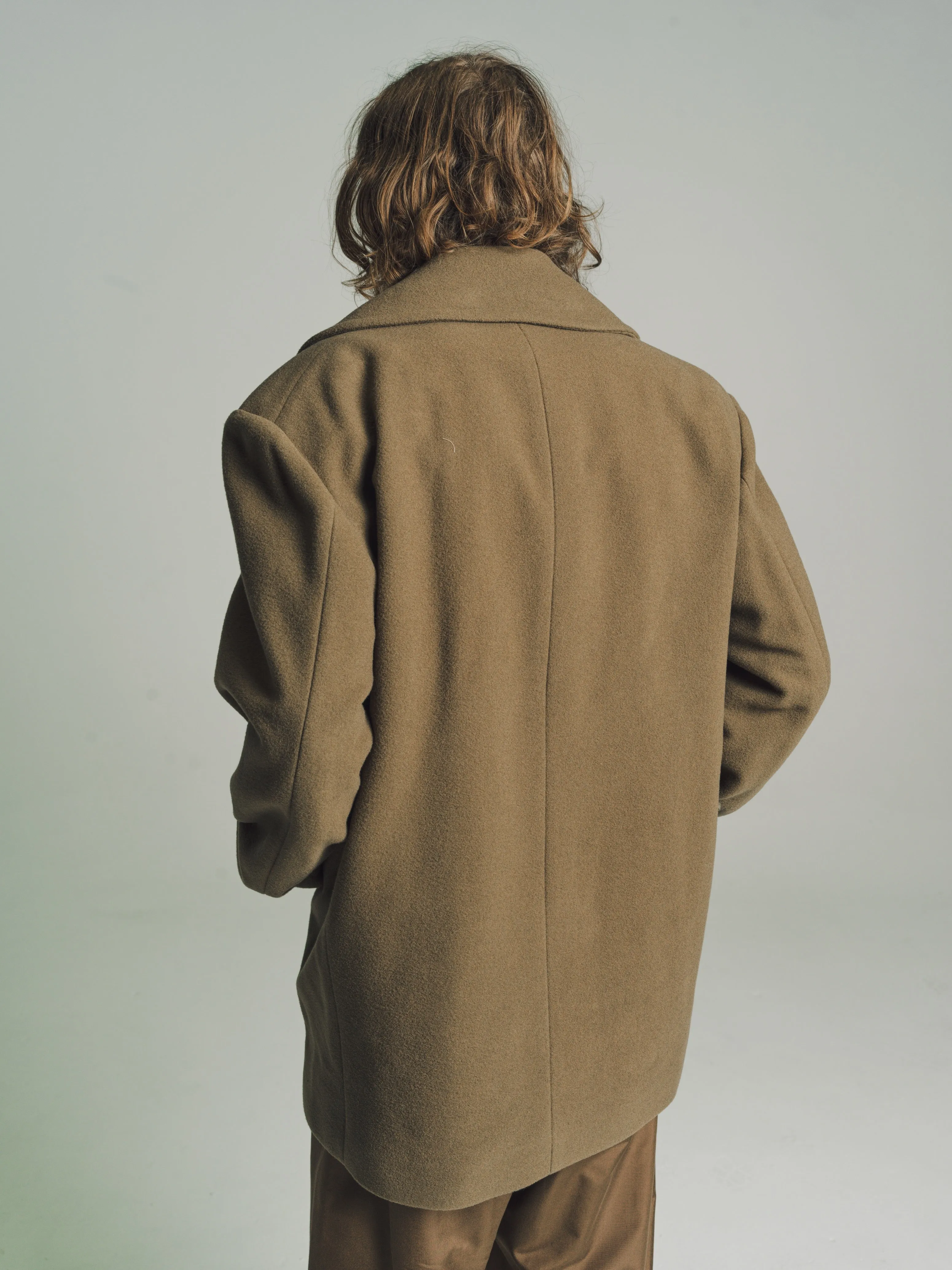 Capers Khaki Wool Maxi Pea Coat