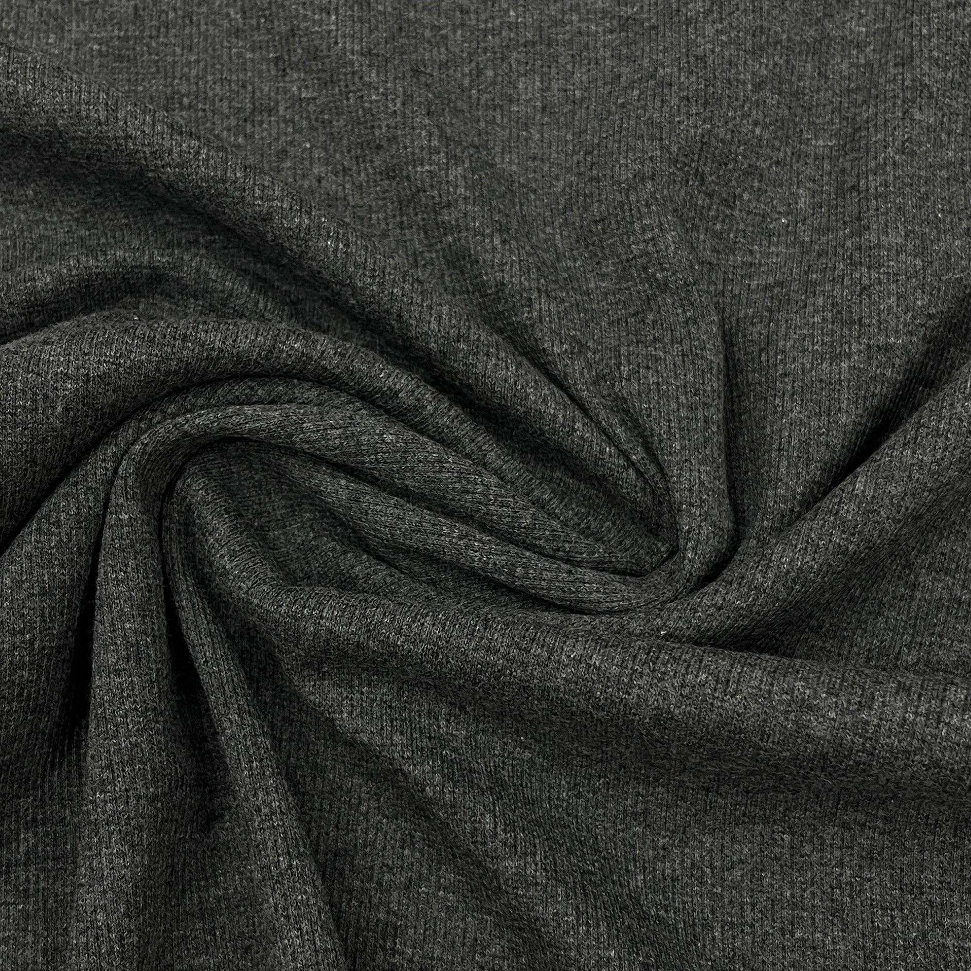 Charcoal Heather Organic Cotton/Spandex Rib Knit Fabric - 2x2