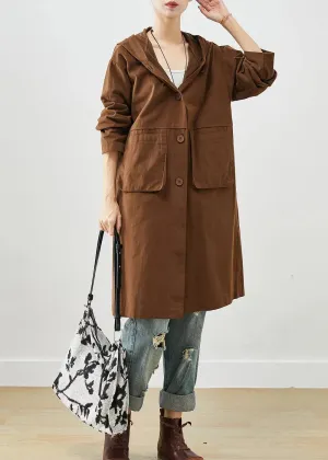 Chocolate Cotton Trench Hooded Pockets Fall ML3257