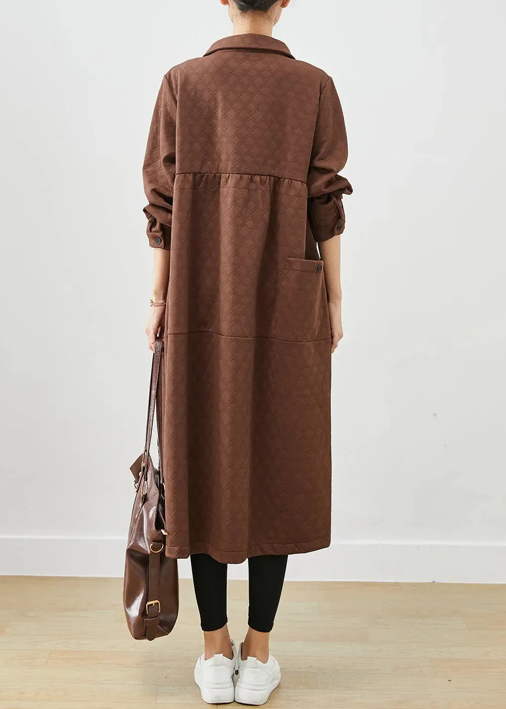 Chocolate Patchwork Cotton Trench Coats Oversized Pockets Fall ML3258