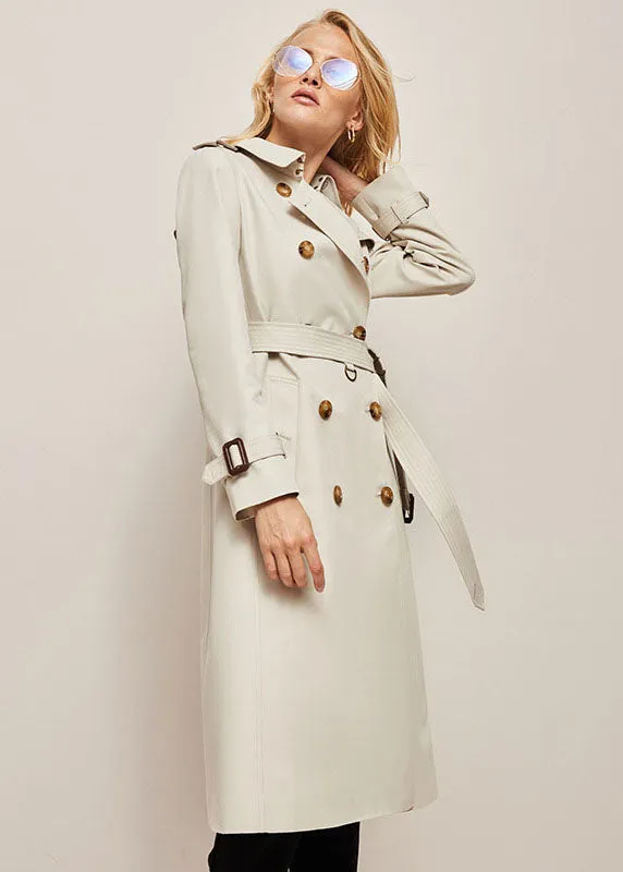 Classic Khaki Cotton Double Breasted Trench Spring Jacket Long Coat