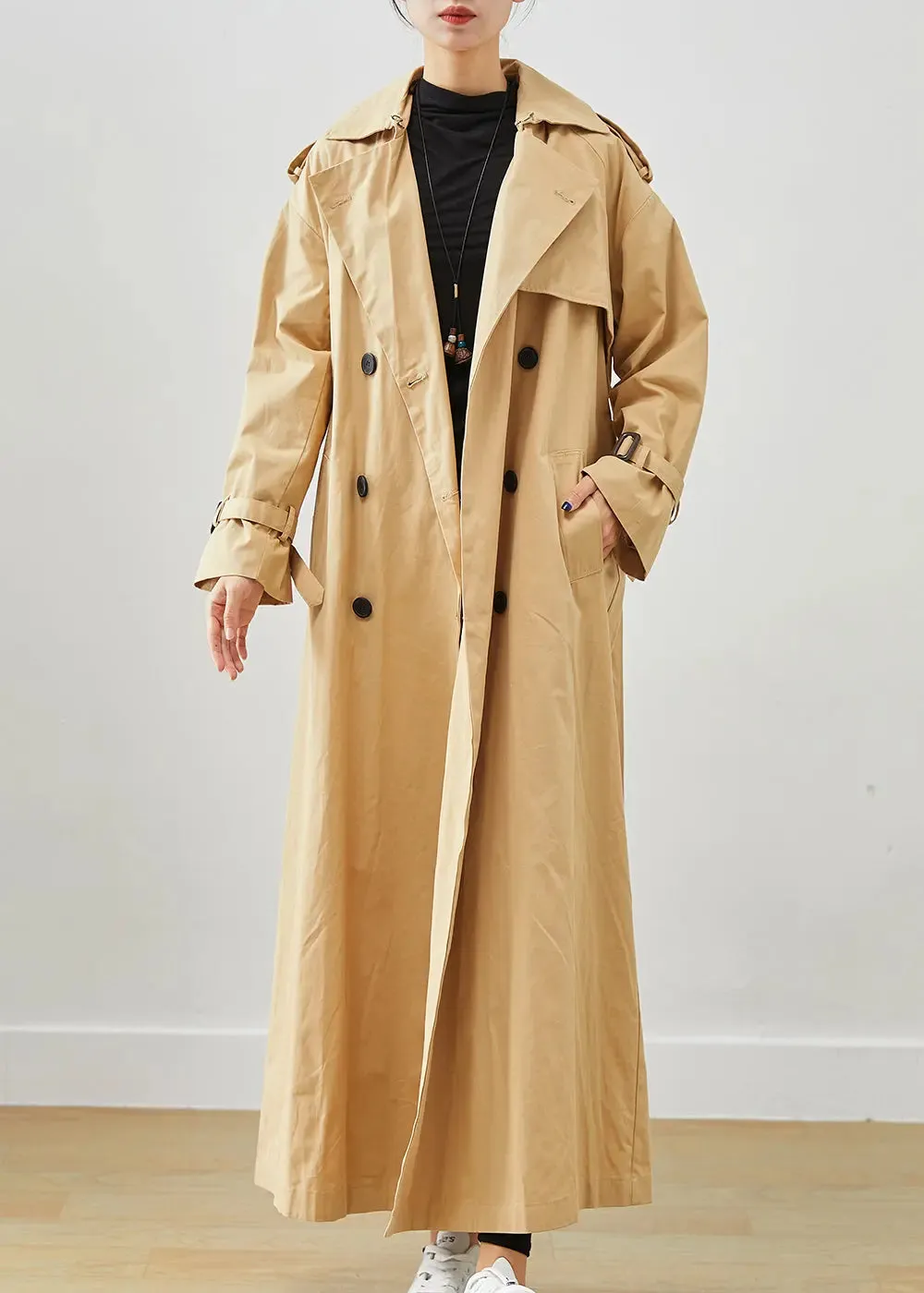 Classy Khaki Oversized Double Breast Cotton Trench Fall ML3255