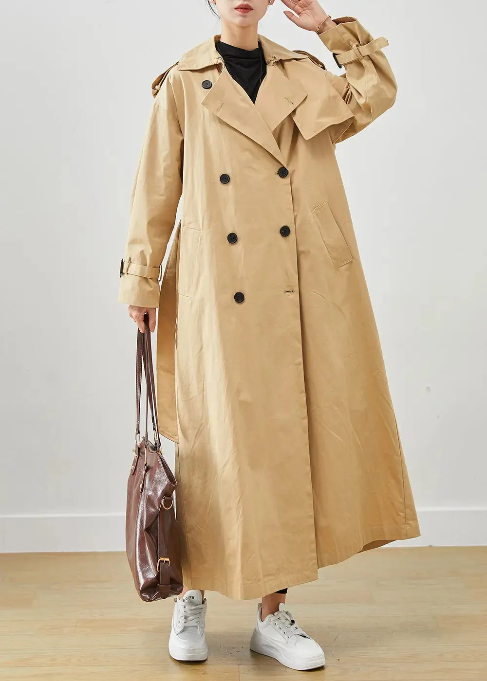 Classy Khaki Oversized Double Breast Cotton Trench Fall ML3255