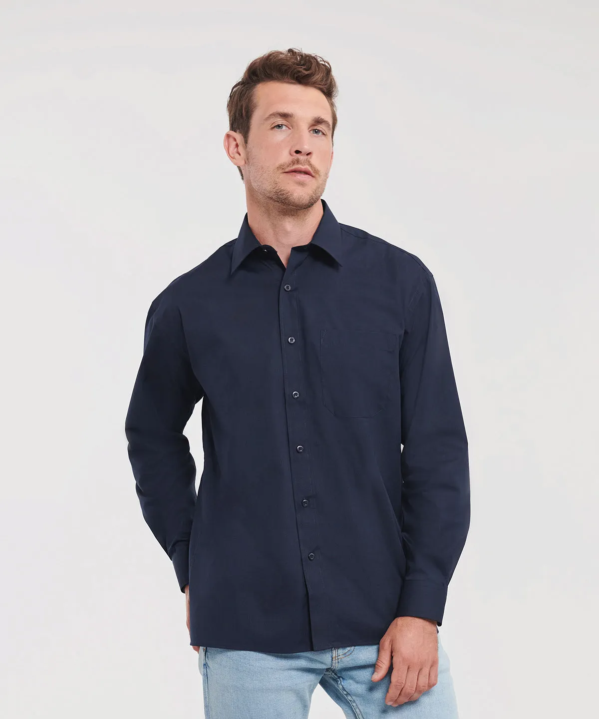 Convoy Grey - Long sleeve polycotton easycare poplin shirt