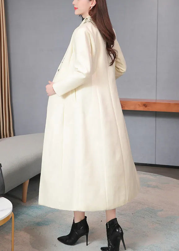 Elegant White V Neck Woolen Long Trench Coats Spring LY1713