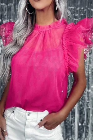 Eloise Ruffled Tulle Flutter Sleeve Blouse