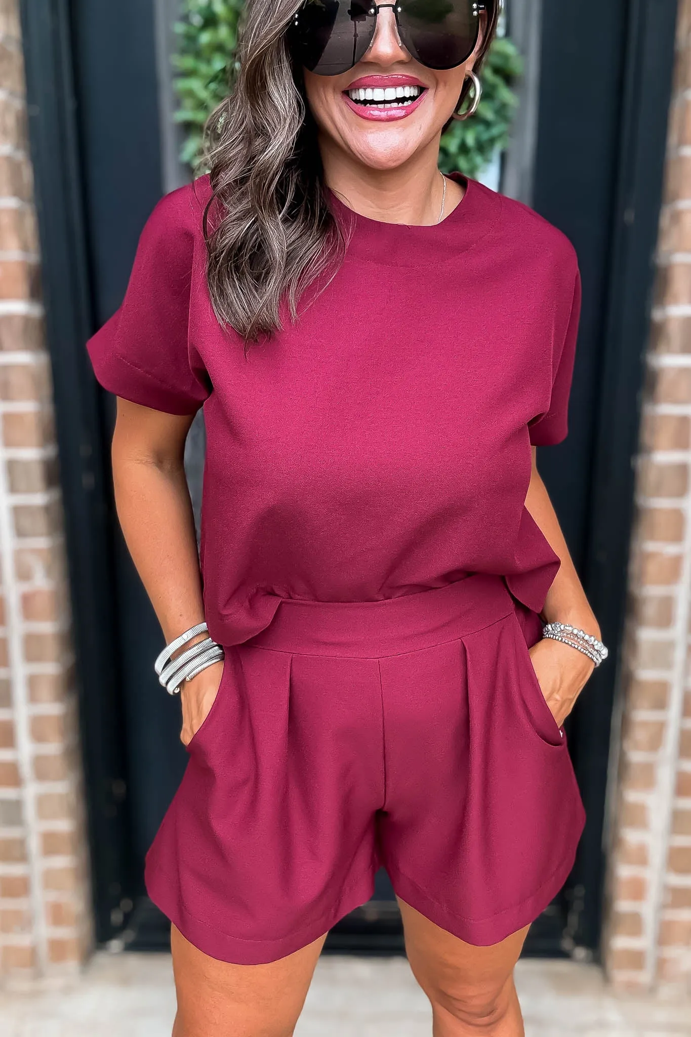 Everyday Radiance Solid Burgundy Shorts