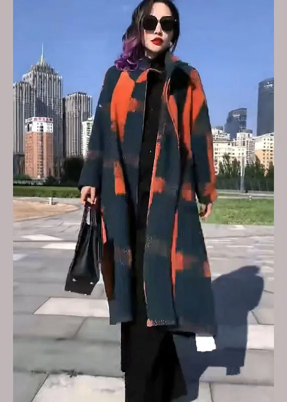 Fine Orange Print Woolen Loose Circle Winter trench coats