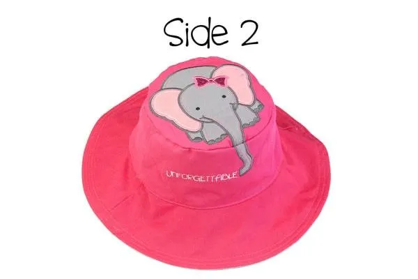 FlapJack Kids UPF50  Reversible Sun Hat - Hippo / Elephant