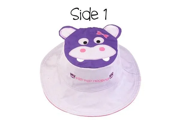 FlapJack Kids UPF50  Reversible Sun Hat - Hippo / Elephant