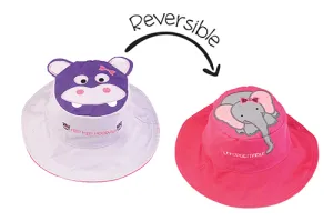 FlapJack Kids UPF50  Reversible Sun Hat - Hippo / Elephant