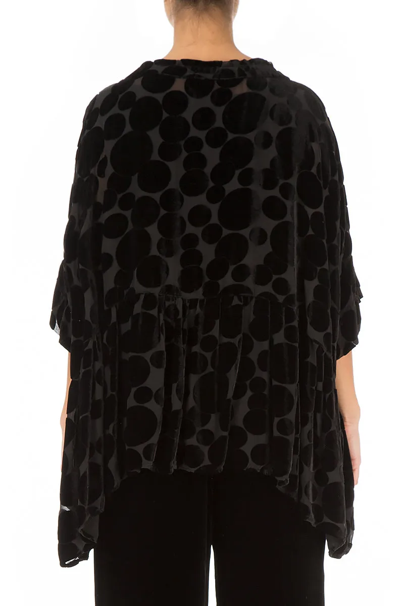 Flared Devoré Bubbles Black Silk Velvet Blouse