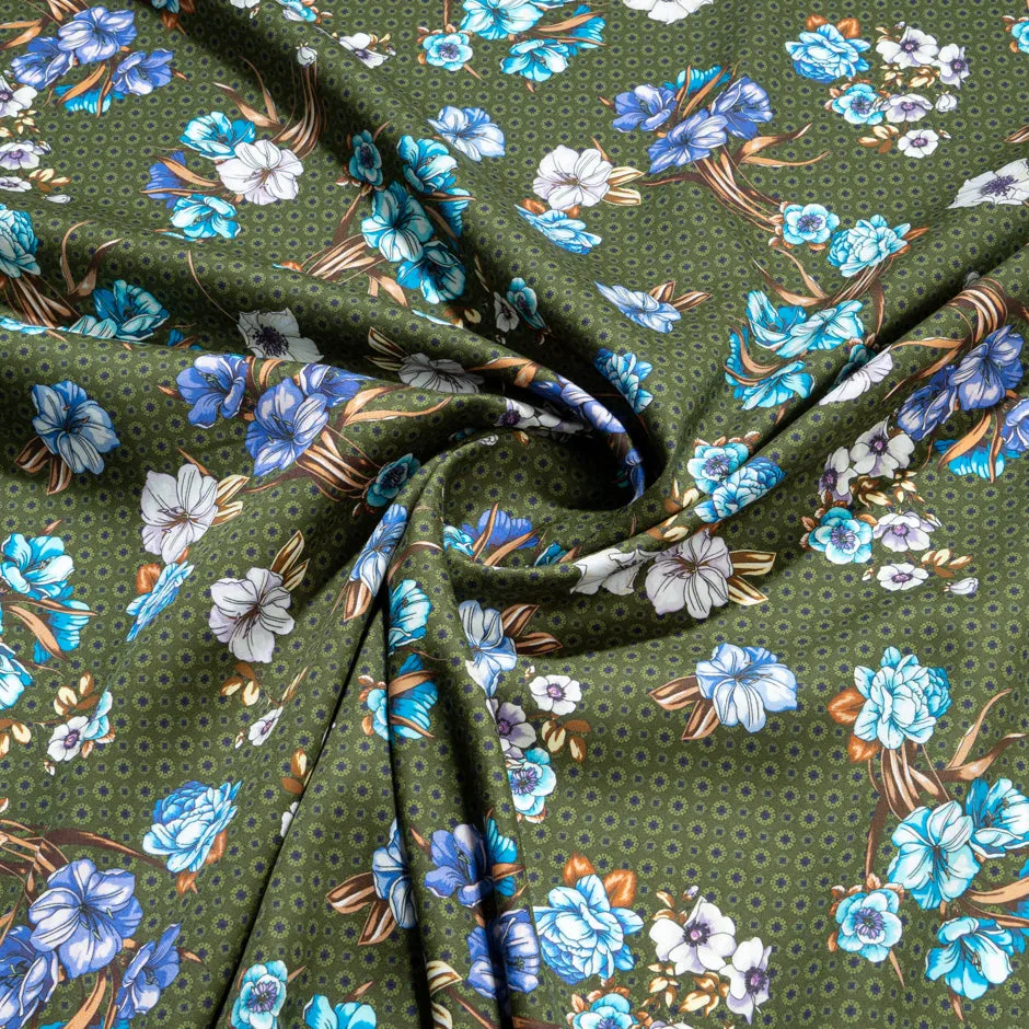 Floral & Geo Printed Olive Green Luxury Cotton