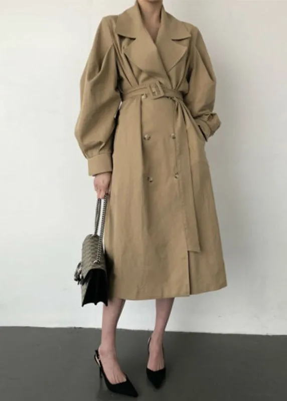 French Khaki Oversized Double Breast Cotton Trench Coats Spring LY2571