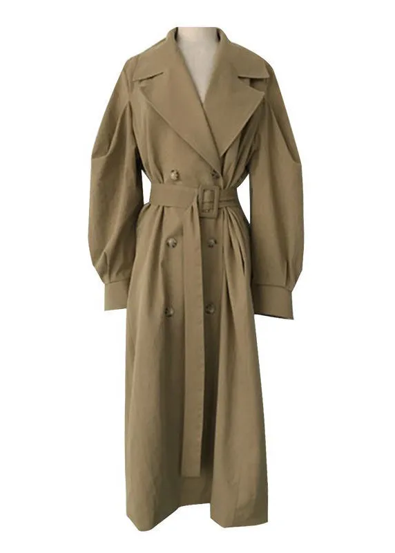 French Khaki Oversized Double Breast Cotton Trench Coats Spring LY2571