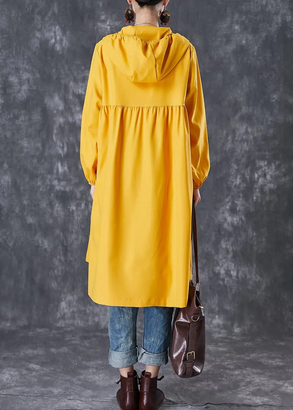 French Yellow Hooded Pockets Trench Coats Fall ML2984