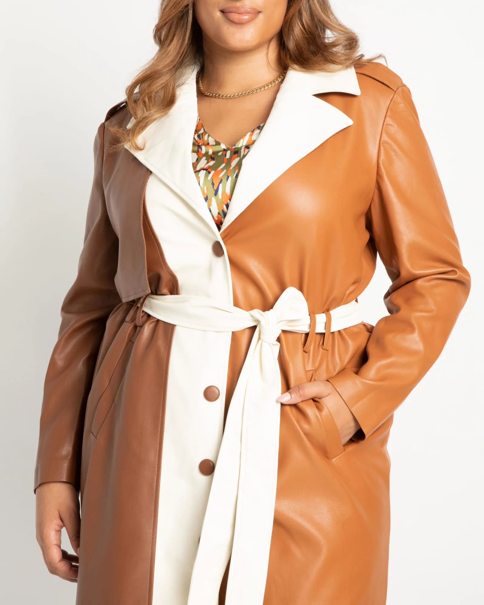 Hazel Faux Leather Trench | Horse   Pristine   Caramel Cafe