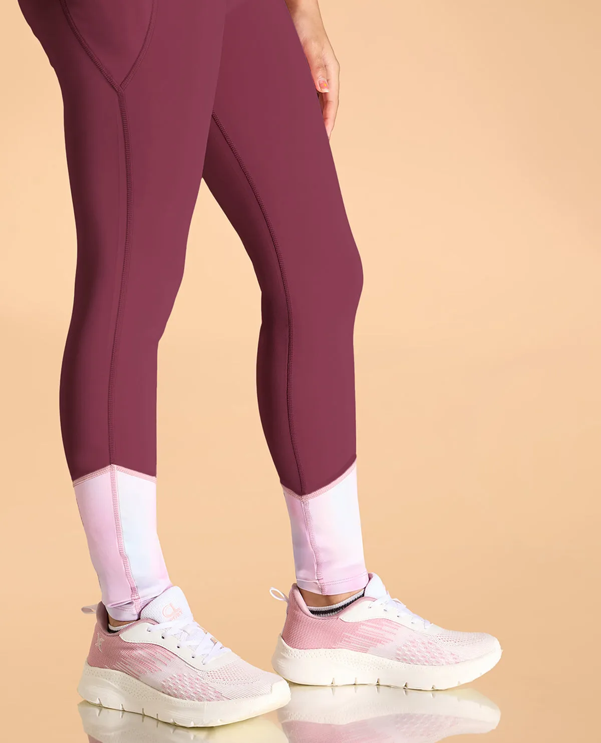 High Waisted Colourblock Stretchable Leggings For Girls