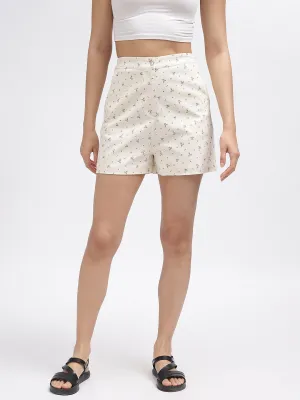 Iconic Women Off White Printed Regular Fit Shorts