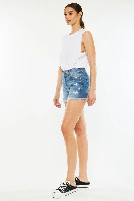 Kancan High Rise Frayed Hem Jean Shorts