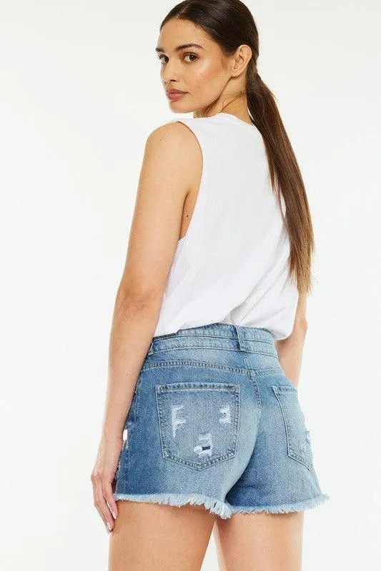 Kancan High Rise Frayed Hem Jean Shorts