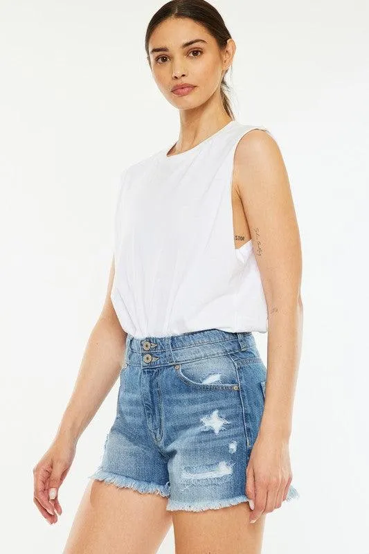 Kancan High Rise Frayed Hem Jean Shorts