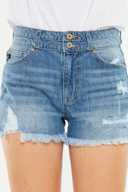 Kancan High Rise Frayed Hem Jean Shorts