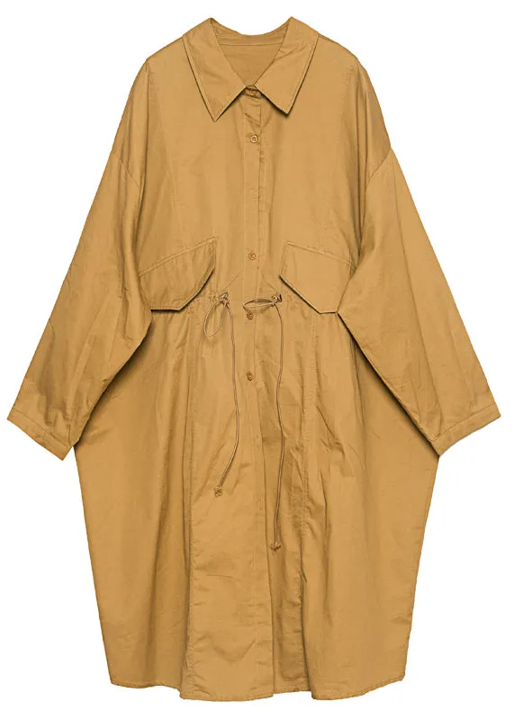 Khaki Cotton Loose Trench Peter Pan Collar Drawstring Spring LY0330