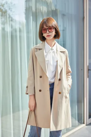 Khaki Double Breasted Collar Belted Trench Coat