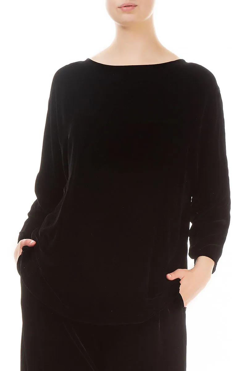 Loose Black Silk Velvet Blouse