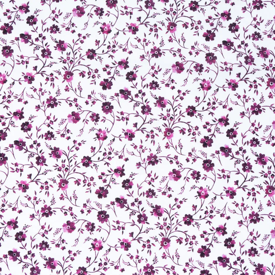 Magenta Floral Printed White Pure Poplin Cotton