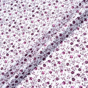 Magenta Floral Printed White Pure Poplin Cotton