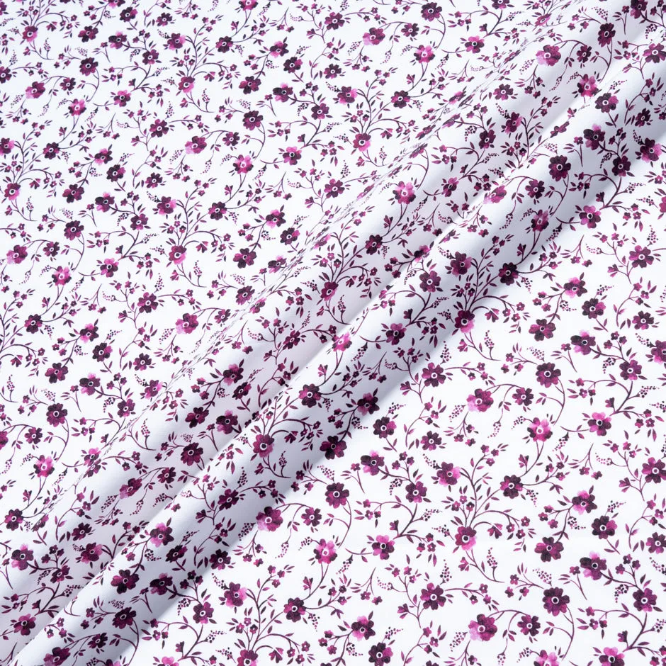 Magenta Floral Printed White Pure Poplin Cotton