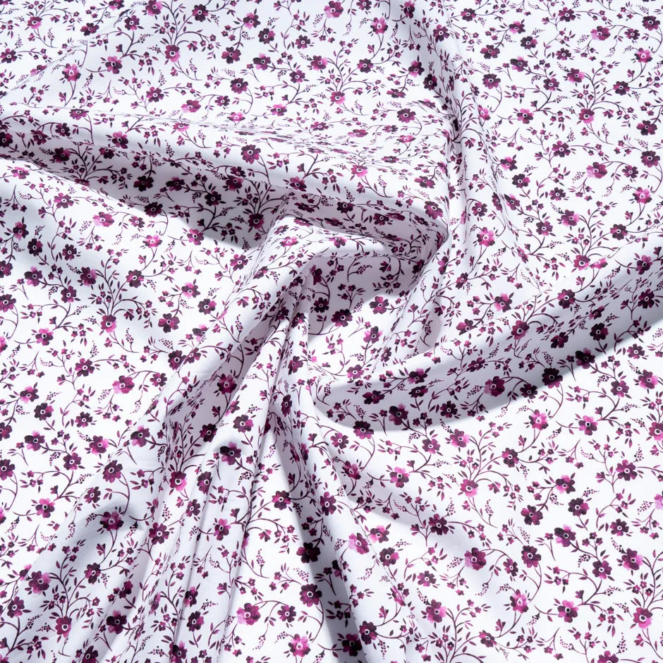 Magenta Floral Printed White Pure Poplin Cotton