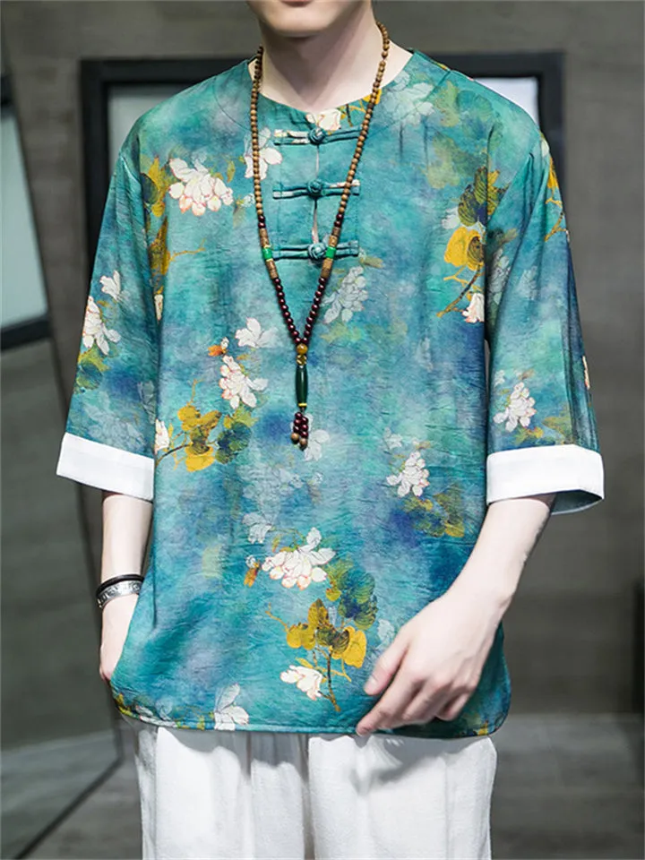 Men's Breathable Half Sleeve Floral Print T-shirts