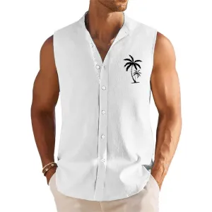 Men's Breathable Linen Lapel Beach Sleeveless Shirt 30141521YM