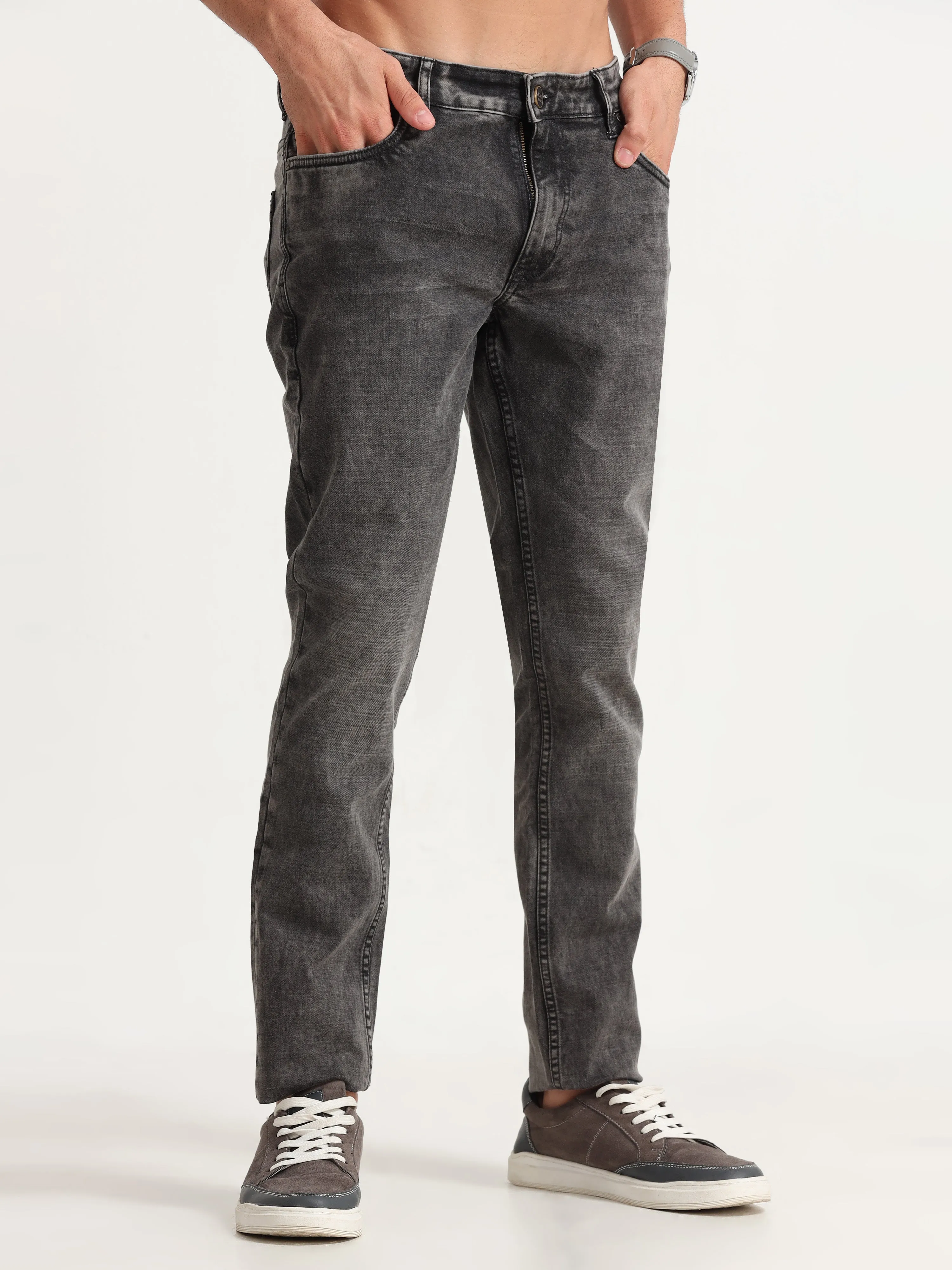 MEN'S  BROWN SOLID SLIM FIT JEANS