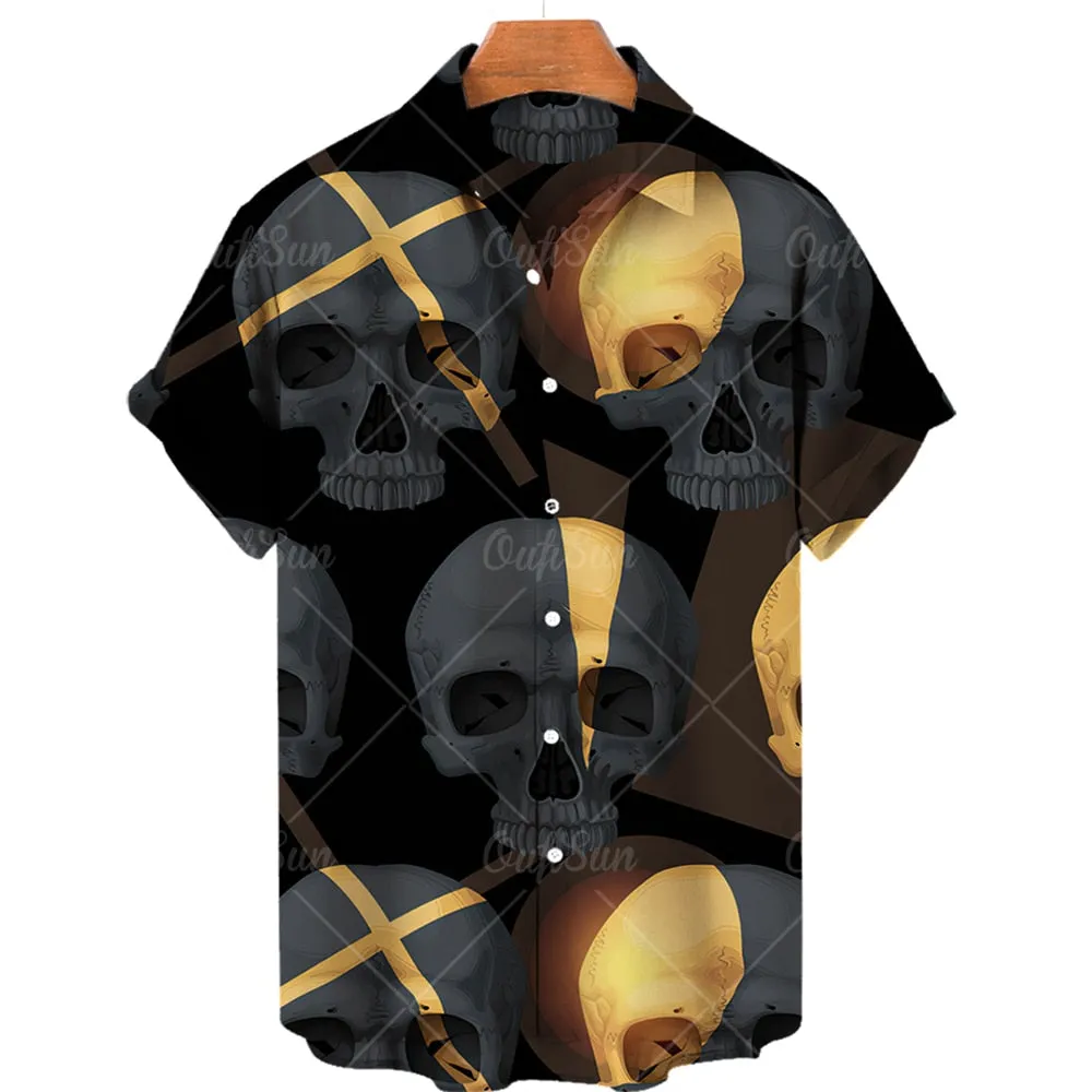 Men's Hawaiian Shirt Loose Top 5xl 3d Skull Print Shirts For Men  Fashion Shirt Men Women Tee Breathable Summer Short Sleeve