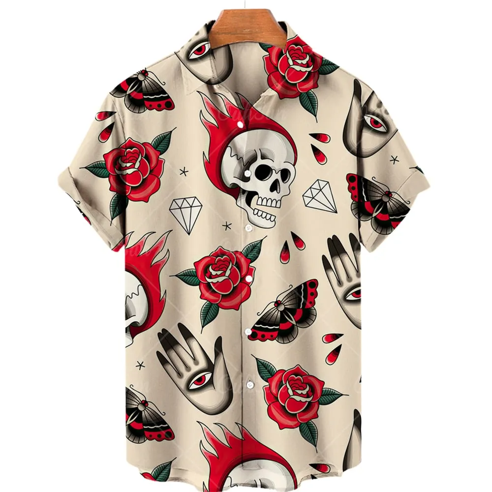 Men's Hawaiian Shirt Loose Top 5xl 3d Skull Print Shirts For Men  Fashion Shirt Men Women Tee Breathable Summer Short Sleeve