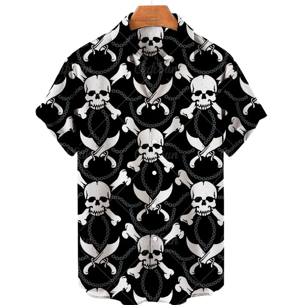 Men's Hawaiian Shirt Loose Top 5xl 3d Skull Print Shirts For Men  Fashion Shirt Men Women Tee Breathable Summer Short Sleeve