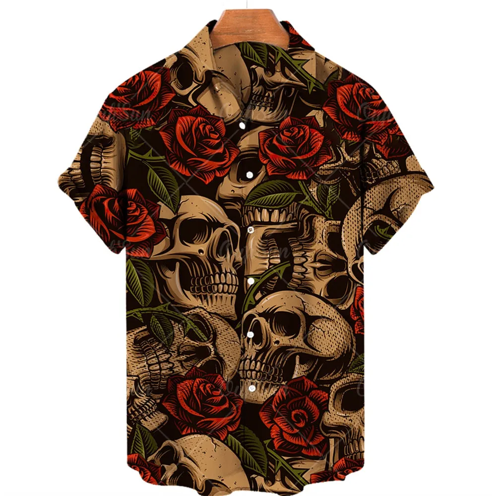 Men's Hawaiian Shirt Loose Top 5xl 3d Skull Print Shirts For Men  Fashion Shirt Men Women Tee Breathable Summer Short Sleeve