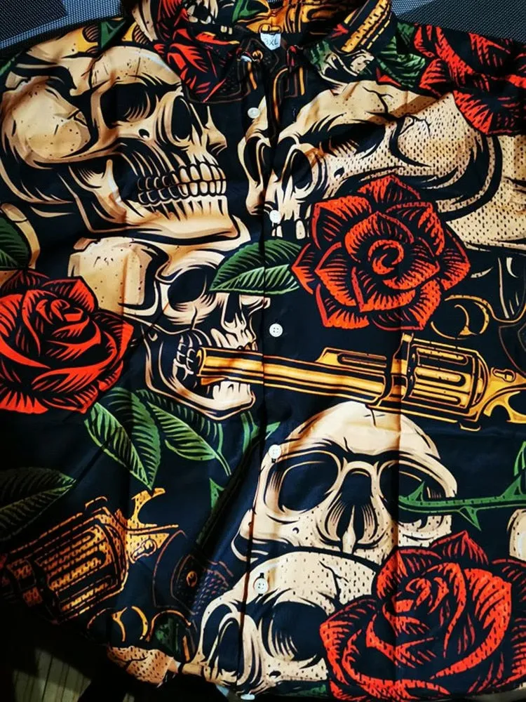 Men's Hawaiian Shirt Loose Top 5xl 3d Skull Print Shirts For Men  Fashion Shirt Men Women Tee Breathable Summer Short Sleeve