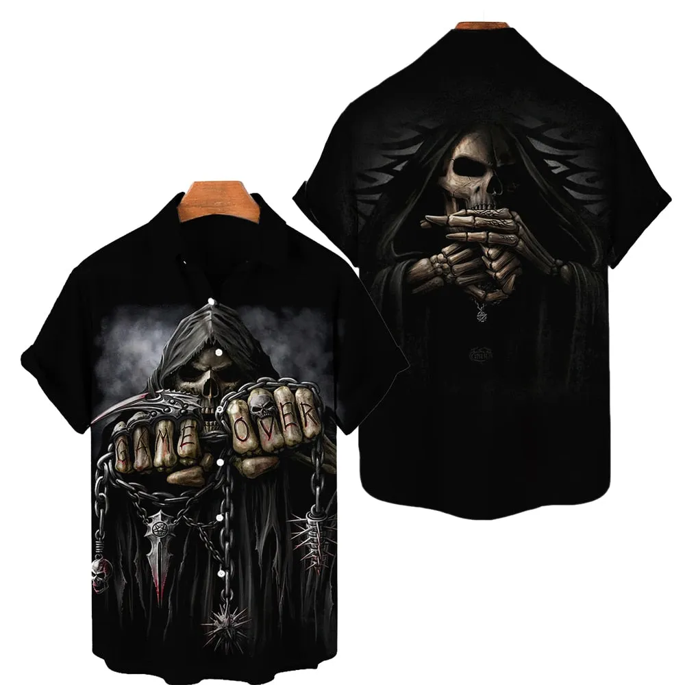 Men's Hawaiian Shirt Loose Top 5xl 3d Skull Print Shirts For Men  Fashion Shirt Men Women Tee Breathable Summer Short Sleeve